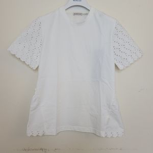 Women's Moncler short sleeve top with lace eyelet sleeves white size M NWT